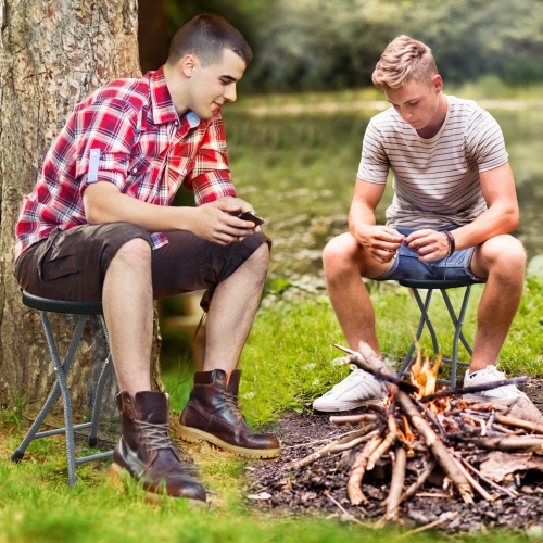 Costway 2 PCS 18"H Folding Stool Portable & Foldable Camping Chair with Built-in Handle Black