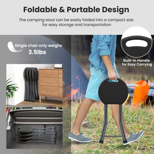 Costway 2 PCS 18"H Folding Stool Portable & Foldable Camping Chair with Built-in Handle Black