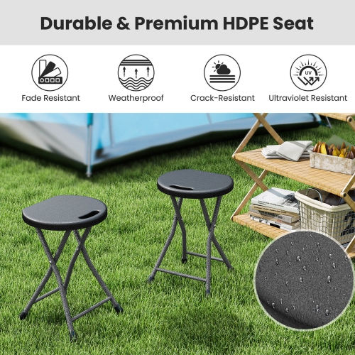 Costway 2 PCS 18"H Folding Stool Portable & Foldable Camping Chair with Built-in Handle Black