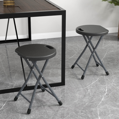 Costway 2 PCS 18"H Folding Stool Portable & Foldable Camping Chair with Built-in Handle Black