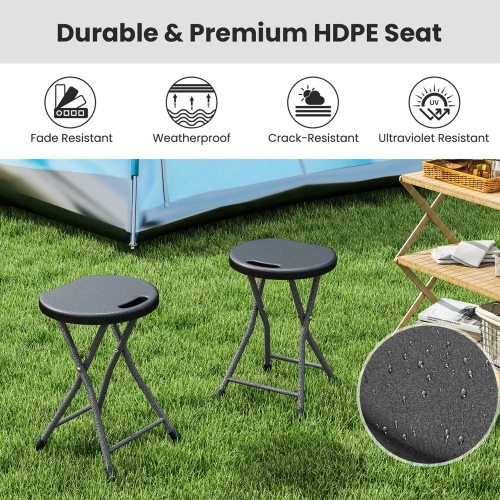 Costway 1 PCS 18"H Folding Stool Portable & Foldable Camping Chair with Built-in Handle Black