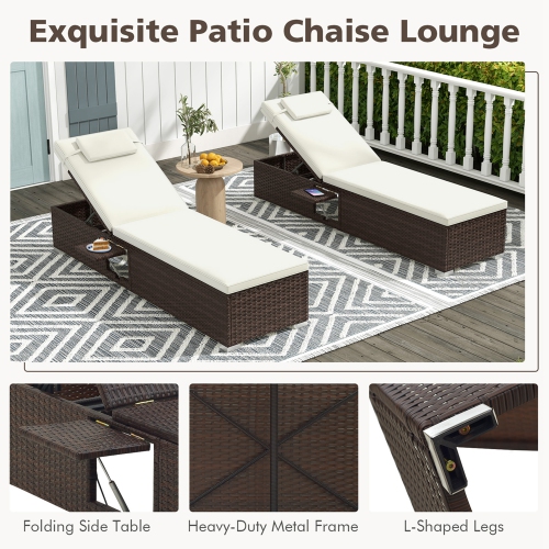 Costway 1 PCS Patio Chaise Lounge with 6-level Backrest, Comfy Seat Cushion & Headrest