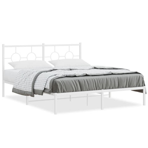 VIDAXL  Metal Bed Frame Without Mattress With Headboard 150X200Cm In White
