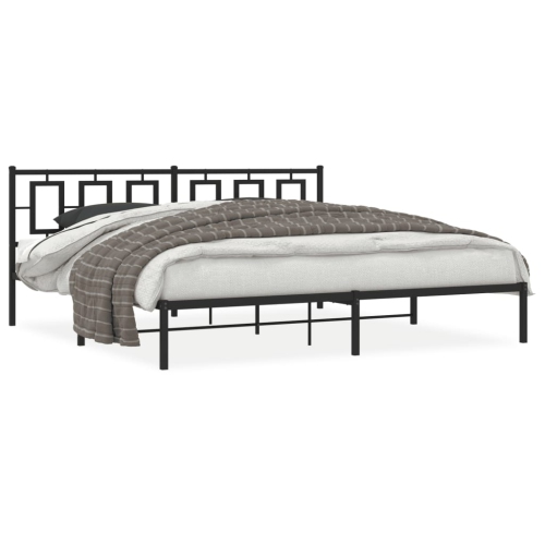 Image 1 of 8.. vidaXL Metal Bed Frame without Mattress with Headboard Black 193x203cm