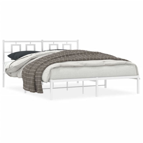 Image 1 of 8.. vidaXL Metal Bed Frame without Mattress with Headboard White 150x200cm