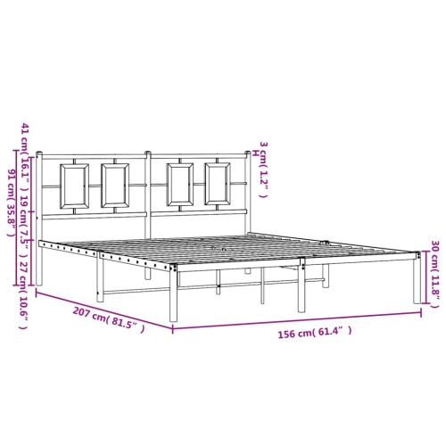 vidaXL Metal Bed Frame without Mattress with Headboard White 150x200cm