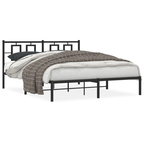 Image 1 of 8.. vidaXL Metal Bed Frame without Mattress with Headboard Black 150x200cm