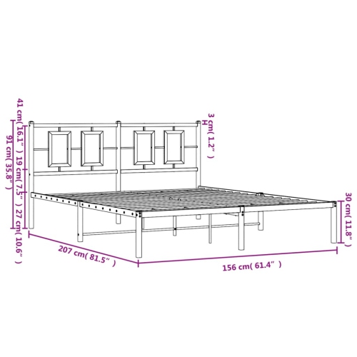 vidaXL Metal Bed Frame without Mattress with Headboard Black 150x200cm
