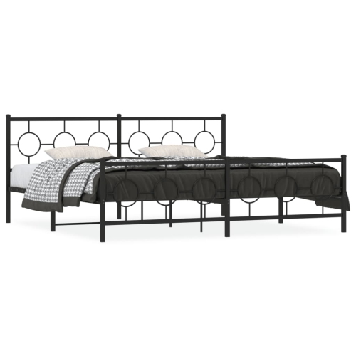 VIDAXL  Metal Bed Frame Without Mattress With Footboard 193X203Cm In Black
