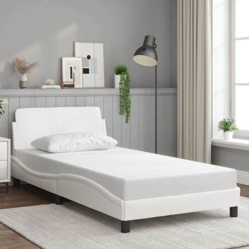 Cadre de lit vidaXL « Dover » en similicuir blanc de 100 po 190 cm