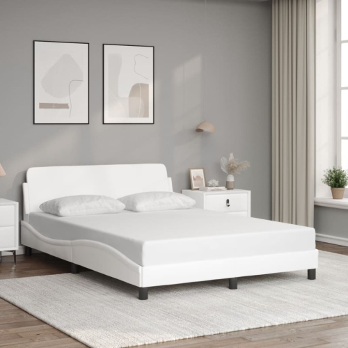 Cadre de lit vidaXL « Dover » en similicuir blanc de 137 po 190 cm