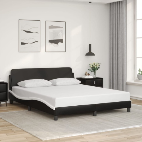 Cadre de lit vidaXL « Dover » en similicuir 203 cm noir et blanc 152 po