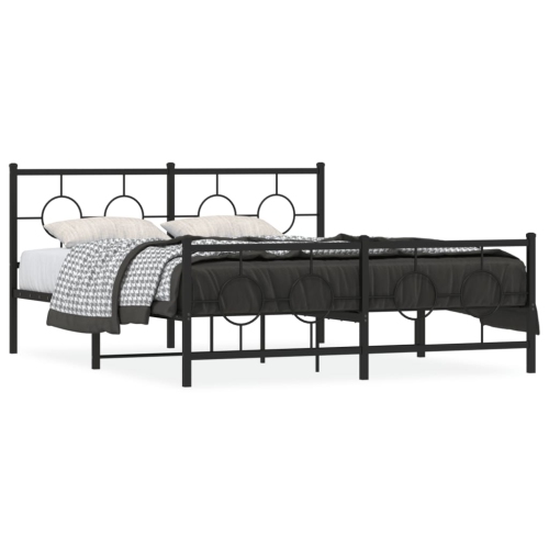 VIDAXL  Metal Bed Frame Without Mattress With Footboard 150X200Cm In Black
