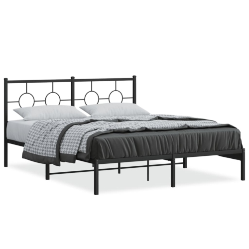 Image 1 de 8.. Cadre de lit en métal vidaXL sans matelas avec tête de lit noir 150x200&nbsp;cm