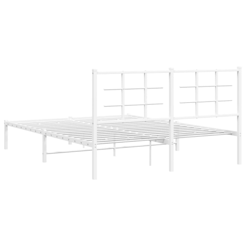 vidaXL Metal Bed Frame without Mattress with Headboard White 150x200cm
