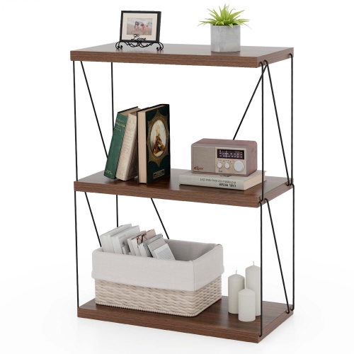 Costway 1 PCS 3-Tier Multipurpose Display Rack Storage Shelving Unit with Metal Frame Walnut