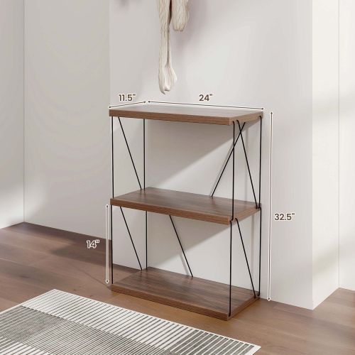 Costway 1 PCS 3-Tier Multipurpose Display Rack Storage Shelving Unit with Metal Frame Walnut