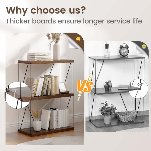 Costway 1 PCS 3-Tier Multipurpose Display Rack Storage Shelving Unit with Metal Frame Walnut