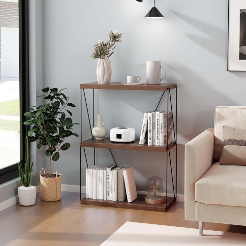 Costway 2 PCS 3-Tier Multipurpose Display Rack Storage Shelving Unit with Metal Frame Walnut