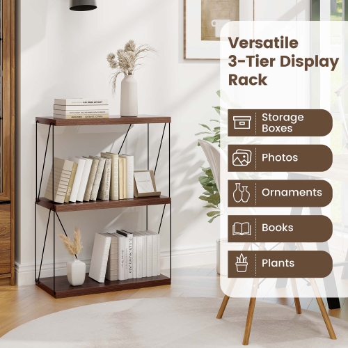 Costway 2 PCS 3-Tier Multipurpose Display Rack Storage Shelving Unit with Metal Frame Walnut