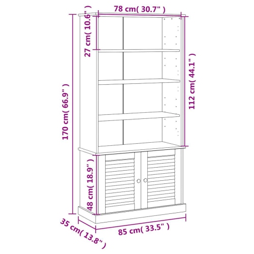 vidaXL Bookcase VIGO White 85x35x170 cm Solid Wood Pine