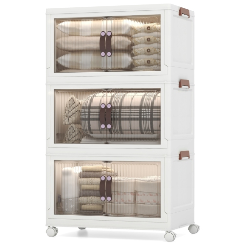Image 1 de 10.. Costway – bacs de rangement empilables à 3 niveaux de 60 gallons avec roulettes verrouillables