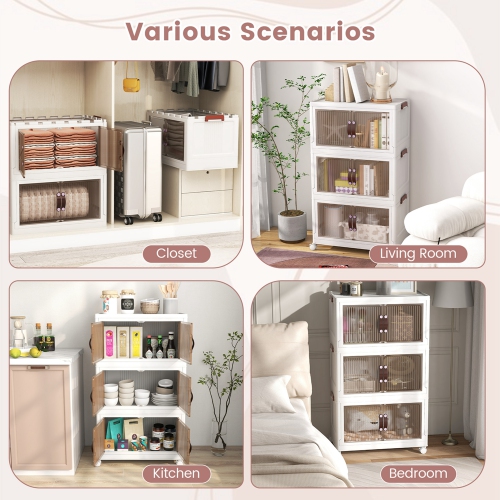 Costway 60 Gallon Storage Bins 3-Tier Stackable Storage Boxes with Lid Lockable Casters