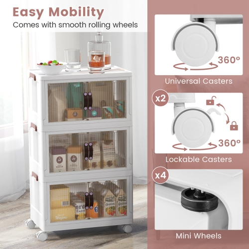 Costway 25.5 Gallon Storage Bins 3-Tier Stackable Storage Boxes with Lid Lockable Casters