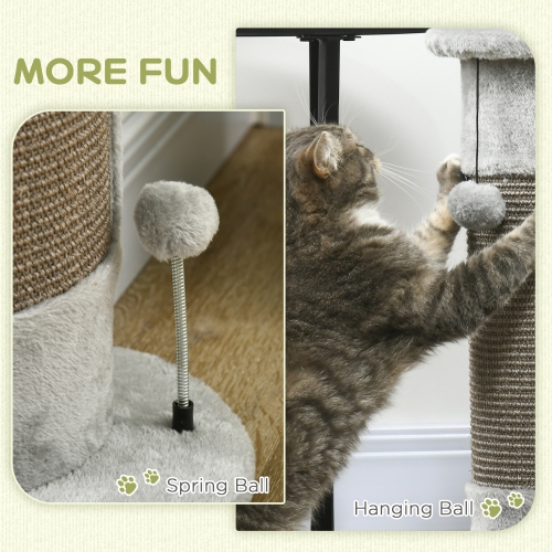 PawHut 23" Cat Scratching Post, Cat Scratcher with Play Balls, Scratch Post with Smooth Plush, Sisal Rope and Stable Base for Indoor Cats, Grey