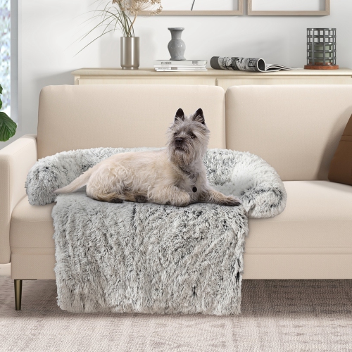 Costway Plush Calming Dog Couch Bed with Anti-Slip Bottom Plush Mat for Medium Dogs & Cats Gray