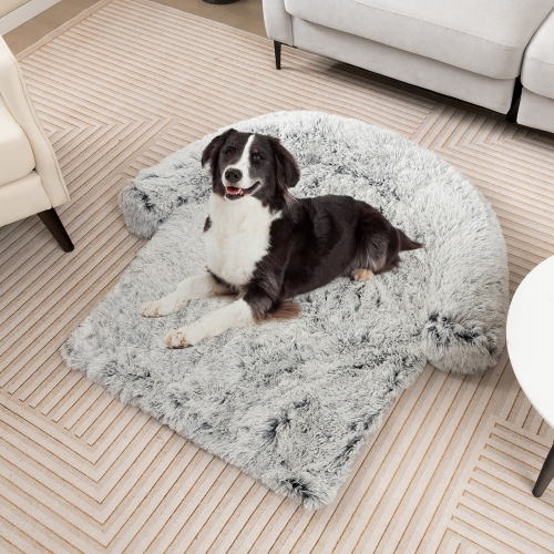 Costway Plush Calming Dog Couch Bed with Anti-Slip Bottom Plush Mat for Medium Dogs & Cats Gray