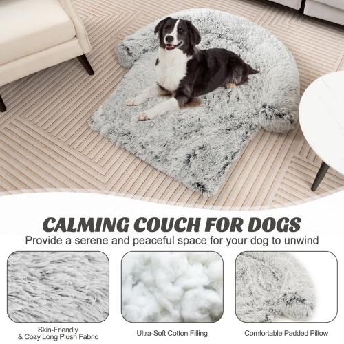 Costway Plush Calming Dog Couch Bed with Anti-Slip Bottom Plush Mat for Medium Dogs & Cats Gray