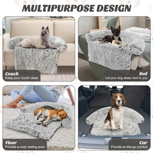 Costway Plush Calming Dog Couch Bed with Anti-Slip Bottom Plush Mat for Medium Dogs & Cats Gray
