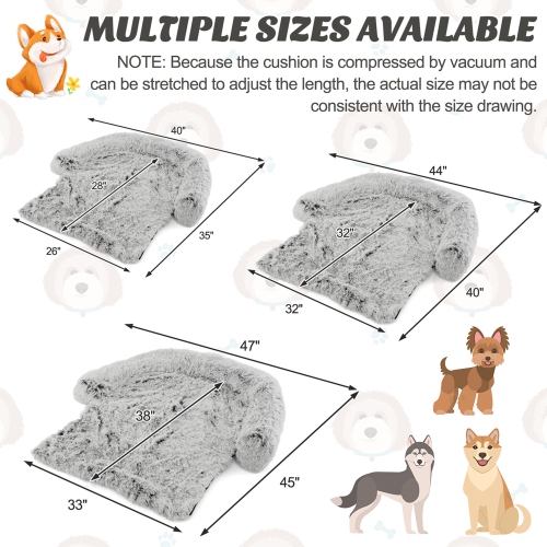 Costway Plush Calming Dog Couch Bed with Anti-Slip Bottom Plush Mat for Small Dogs & Cats Gray