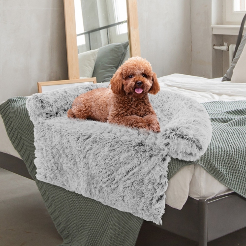 Costway Plush Calming Dog Couch Bed with Anti-Slip Bottom Plush Mat for Small Dogs & Cats Gray