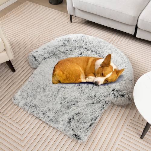 Costway Plush Calming Dog Couch Bed with Anti-Slip Bottom Plush Mat for Small Dogs & Cats Gray