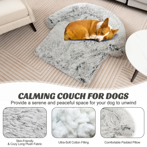 Costway Plush Calming Dog Couch Bed with Anti-Slip Bottom Plush Mat for Small Dogs & Cats Gray