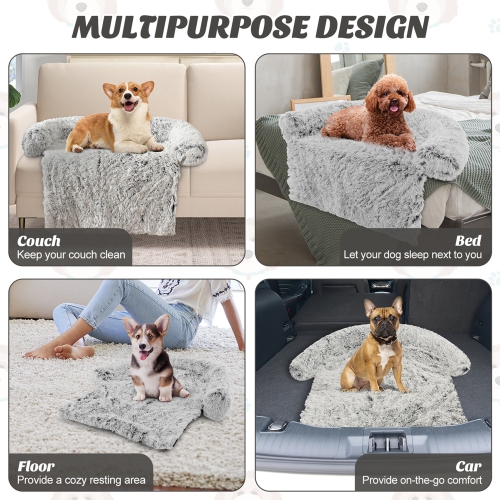 Costway Plush Calming Dog Couch Bed with Anti-Slip Bottom Plush Mat for Small Dogs & Cats Gray