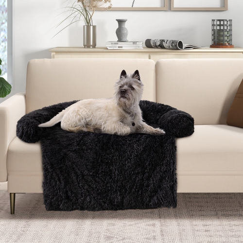 Costway Plush Calming Dog Couch Bed with Anti-Slip Bottom Plush Mat for Medium Dogs & Cats Black