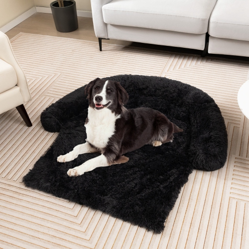 Costway Plush Calming Dog Couch Bed with Anti-Slip Bottom Plush Mat for Medium Dogs & Cats Black