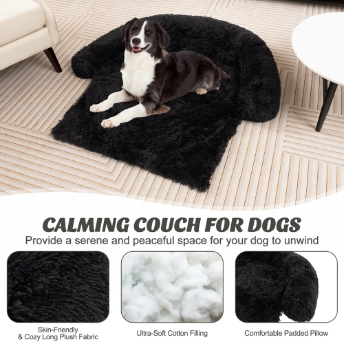 Costway Plush Calming Dog Couch Bed with Anti-Slip Bottom Plush Mat for Medium Dogs & Cats Black