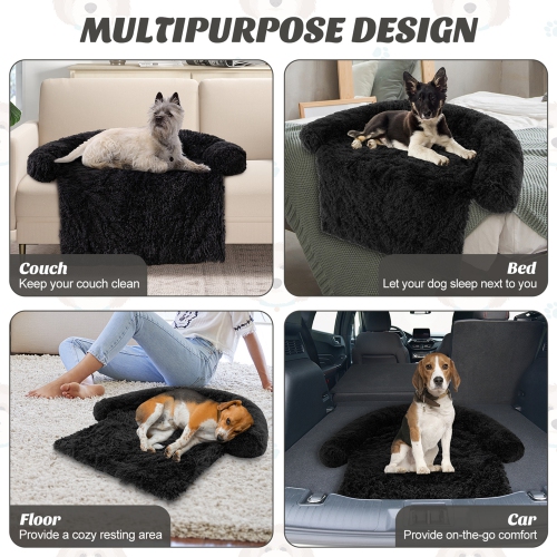 Costway Plush Calming Dog Couch Bed with Anti-Slip Bottom Plush Mat for Medium Dogs & Cats Black