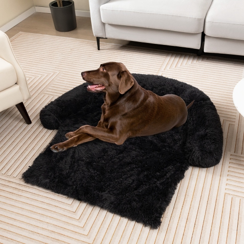 Costway Plush Calming Dog Couch Bed with Anti-Slip Bottom Plush Mat for Large Dogs & Cats Black