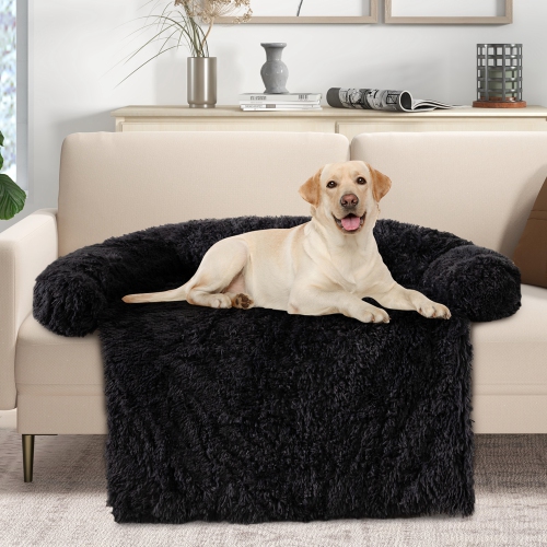 Costway Plush Calming Dog Couch Bed with Anti-Slip Bottom Plush Mat for Large Dogs & Cats Black