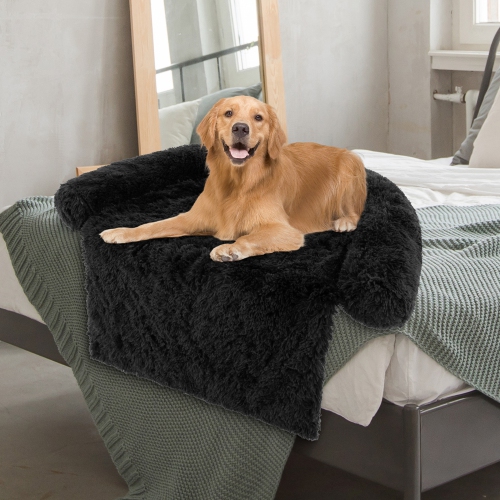 Costway Plush Calming Dog Couch Bed with Anti-Slip Bottom Plush Mat for Large Dogs & Cats Black