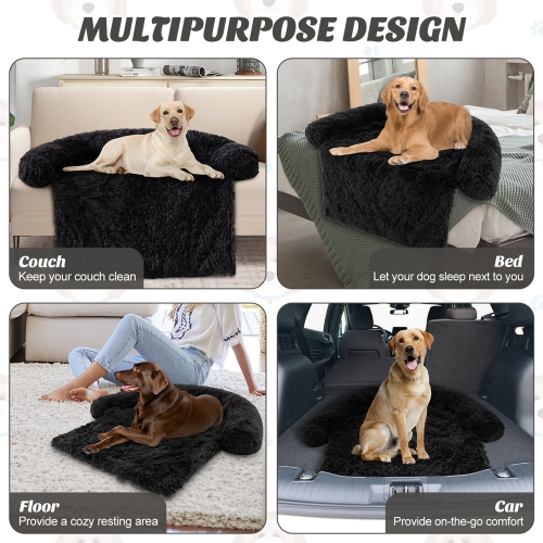 Costway Plush Calming Dog Couch Bed with Anti-Slip Bottom Plush Mat for Large Dogs & Cats Black