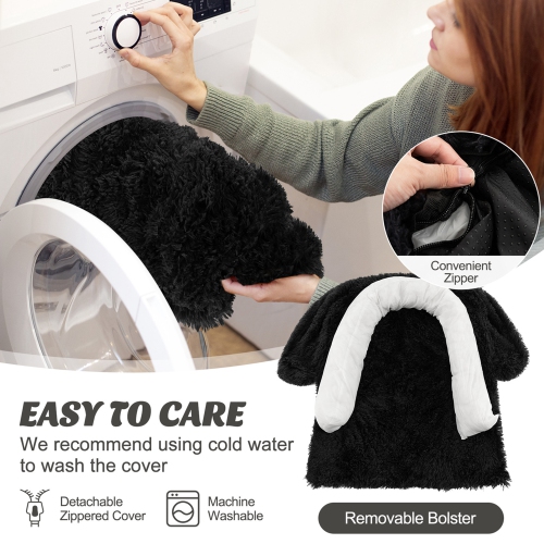 Costway Plush Calming Dog Couch Bed with Anti-Slip Bottom Plush Mat for Large Dogs & Cats Black