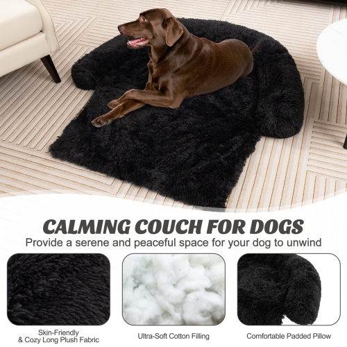 Costway Plush Calming Dog Couch Bed with Anti-Slip Bottom Plush Mat for Large Dogs & Cats Black