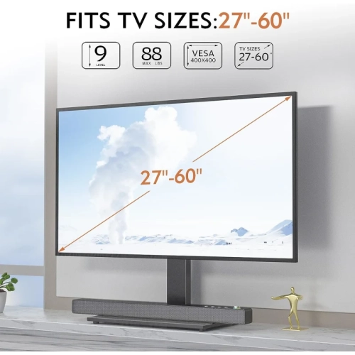 Universal Table Top TV Stand for 27-55 Inch TVs | 9-Level Height Adjustable | Tempered Glass Base & Wire Management | VESA 400x400mm