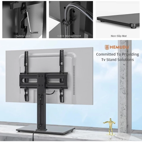 Universal Table Top TV Stand for 27-55 Inch TVs | 9-Level Height Adjustable | Tempered Glass Base & Wire Management | VESA 400x400mm